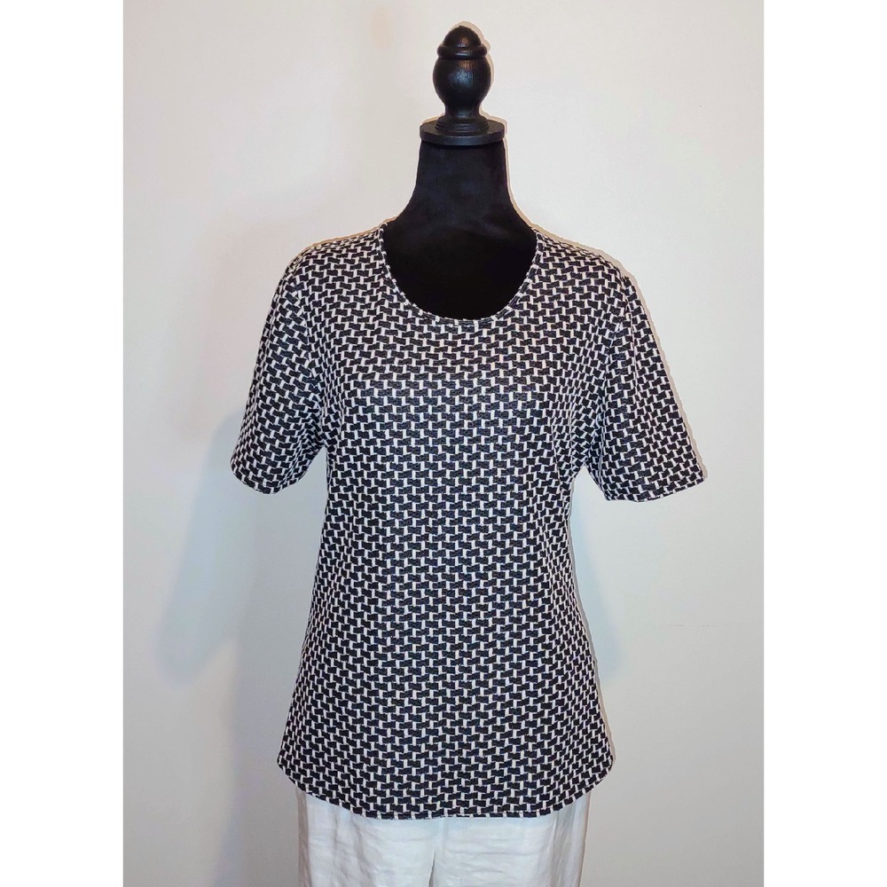 Vintage Style Knit Top Woven Texture Short Sleeve Career Work Casual - Large